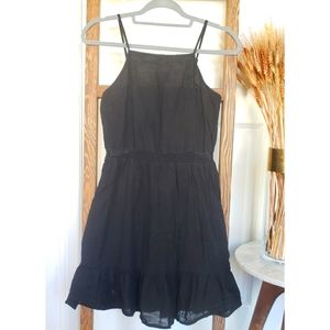 Spaghetti strap black linen dress